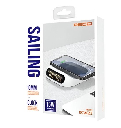  Беспроводное зарядное устройство + часы Recci RCW-22 15W белое