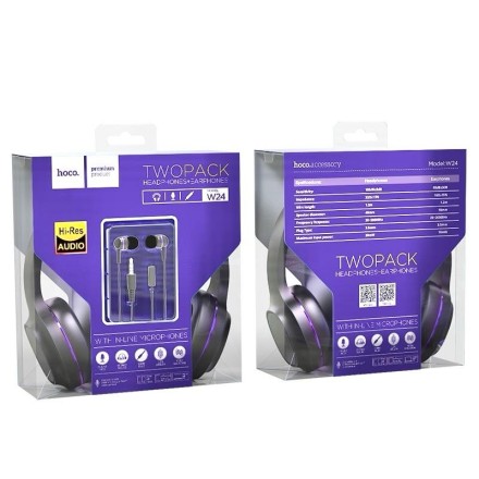  Стереонаушники Bluetooth полноразмерные HOCO W24 Enlighten с микрофоном 1.2м фиолетовый