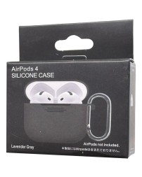 Силиконовый чехол для AirPods 4 с карабином серый