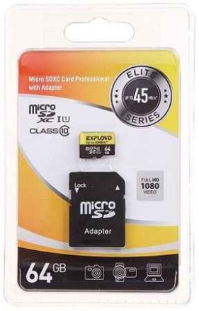  micro SDXC карта памяти Exployd 64GB Class 10 (с адаптером SD)
