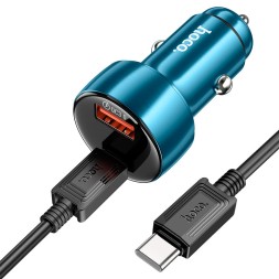 Автомобильное заряд. устр. Hoco Z50 с шнуром Type-C на Type-C 1USB/1C 18W/30W синий