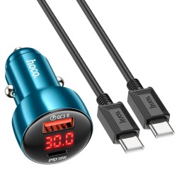 Автомобильное заряд. устр. Hoco Z50 с шнуром Type-C на Type-C 1USB/1C 18W/30W синий