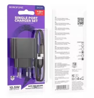  Сетевое зар. устр. Borofone BAS11A с шнуром Micro 1USB 10.5W черное