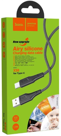  Usb Кабель-зарядка Type-C Hoco X58 Silicone 2A 1м мягкий силиконовый черный