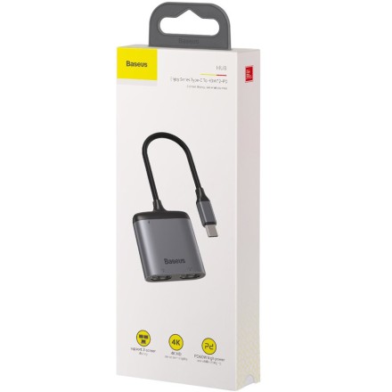 Переходник Baseus Enjoy USB-C на PD/2HDMI (CAHUB-I0G) серый