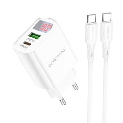 Сетевое зар. устр. Borofone BA78A 1USB/1C с шнуром Type-C на Type-C PD/QC3.0 18W/20W белое