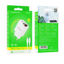 Сетевое зар. устр. Borofone BA78A 1USB/1C с кабелем Т-С Т-С PD/QC3.0 18W/20W белое