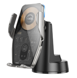 Держатель c беспроводной зарядкой на торпеду Hoco HW27 15W с зажимом черный