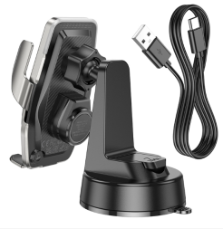 Держатель c беспроводной зарядкой на торпеду Hoco HW27 15W с зажимом черный