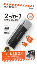 Картридер Borofone DH9 2TB 480Mbps USB2.0 чёрно-серый