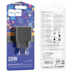 Сетевое зар. устр. Hoco CS14A 1USB/1С QC3.0 20W черное