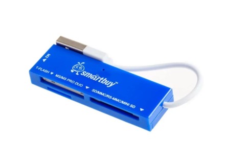  Картридер Smartbuy 717, USB 2.0 - SD/microSD/MS/M2, (SBR-717-B) голубой