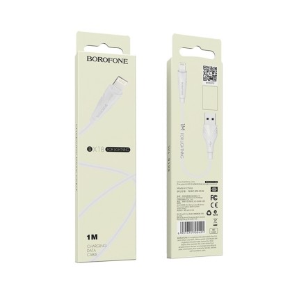  Usb Кабель-зарядка Lightning Borofone BX18 Optimal 2.4A 1м силиконовый белый