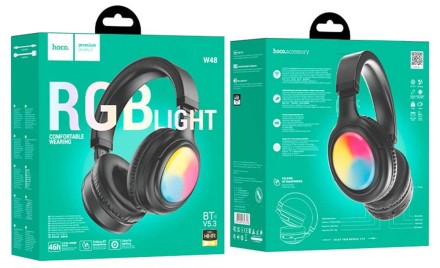  Стереонаушники Bluetooth полноразмерные Hoco W48 RGB черные