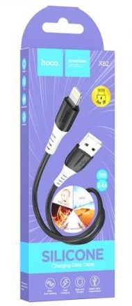  Usb Кабель-зарядка Lightning Hoco X82 Silicone 2A 1м мягкий силиконовый черный