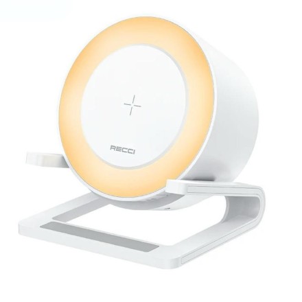  Bluetooth колонка с беспроводной зарядкой и RGB подсветкой Recci RSK-W28 белая