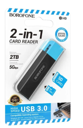 Картридер Borofone DH9 2TB 5Gbps USB3.0 чёрно-синий