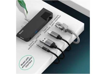  USB хаб Baseus для планшета Surface GO 1USB/1USB-C/RJ45/3.5мм (CAHUB-FG01) черный