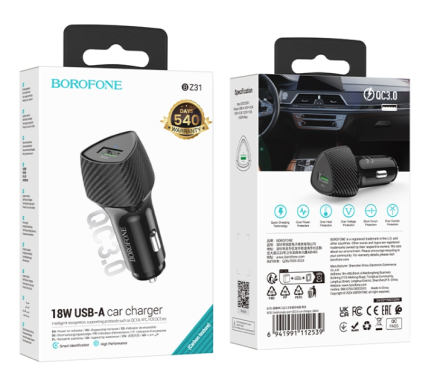  Автомобильное заряд. устр. Borofone BZ31 1USB 3A 18W черный