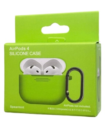  Силиконовый чехол для AirPods 4 с карабином зеленый