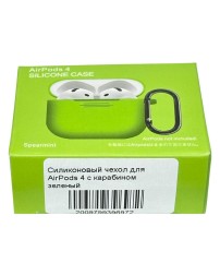 Силиконовый чехол для AirPods 4 с карабином зеленый