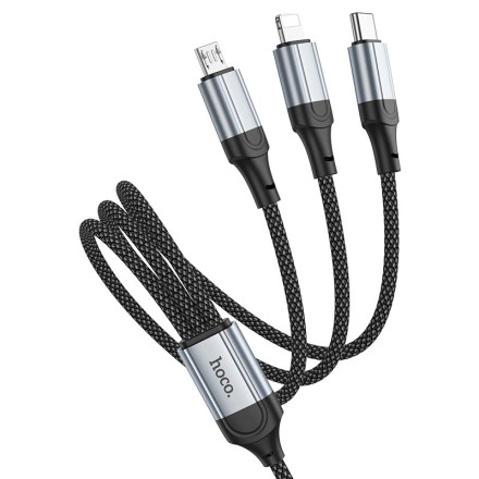  Usb Кабель-зарядка Hoco X102 3в1 Micro/Lightning/Type-C 1м черный