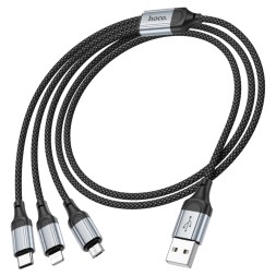 Usb Кабель-зарядка Hoco X102 3в1 Micro/Lightning/Type-C 1м черный
