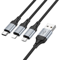 Usb Кабель-зарядка Hoco X102 3в1 Micro/Lightning/Type-C 1м черный