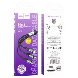 Usb Кабель-зарядка Hoco X102 3в1 Micro/Lightning/Type-C 1м черный