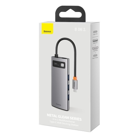  Baseus Type-C HUB Metal Gleam Series 5-in-1 Multifunctional (CAHUB-CX0G) серый