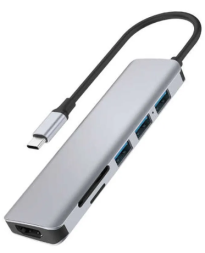 USB-C хаб Wiwu Alpha 7в1 3USB/HDMI/USB-C/MicroSD/TF серый