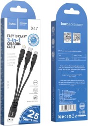 Usb Кабель-зарядка Hoco X47 3в1 Micro/Lightning/Type-C 25см чёрный