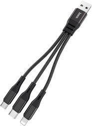 Usb Кабель-зарядка Hoco X47 3в1 Micro/Lightning/Type-C 25см чёрный