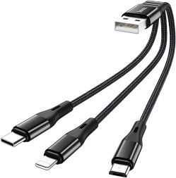 Usb Кабель-зарядка Hoco X47 3в1 Micro/Lightning/Type-C 25см чёрный