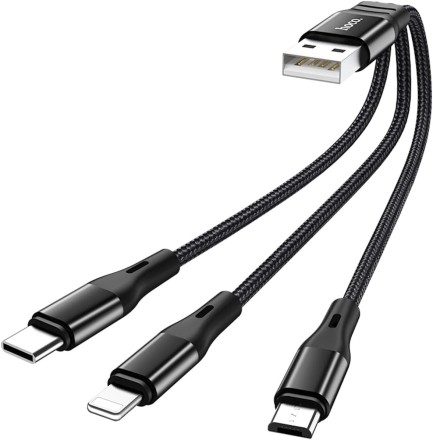  Usb Кабель-зарядка Hoco X47 3в1 Micro/Lightning/Type-C 25см чёрный