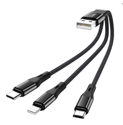 Usb Кабель-зарядка Hoco X47 3в1 Micro/Lightning/Type-C 25см чёрный