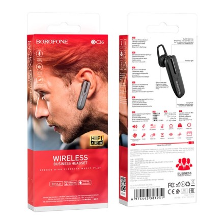  Bluetooth-гарнитура Borofone BC36 BT5.0/70mAh/6ч черная