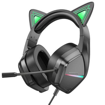  Стереонаушники Полноразмерные Borofone BO106 gaming 2м чёрно-зеленые
