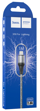  Usb Кабель-зарядка Lightning Hoco X50 Excellent 2.4A 1м в тканевой оплётке серебристый