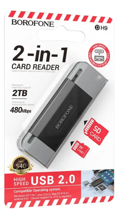  Картридер Borofone DH9 2TB 480Mbps USB/Type-C 2.0 чёрно-серый