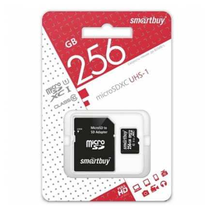  micro SDXC карта памяти Smartbuy 256GB Class 10 80 MB/s (с адаптером SD)