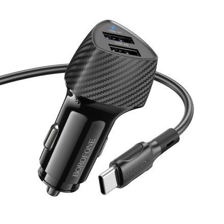 Автомобильное заряд. устр. Borofone BZ31A с шнуром Type-C 2USB 3.4A черное