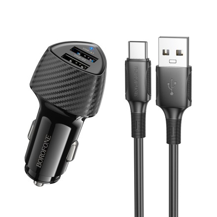  Автомобильное заряд. устр. Borofone BZ31A с шнуром Type-C 2USB 3.4A черное