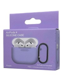 Силиконовый чехол для AirPods 4 с карабином сиреневый