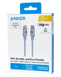 Usb Кабель-зарядка Type-C на Type-C Anker Ultra-Soft (A82E2631) 240W 0.9м синий