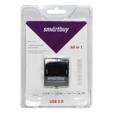  Картридер Smartbuy 713, USB 2.0 - SD/microSD/MS/M2 (SBR-713-K) черный