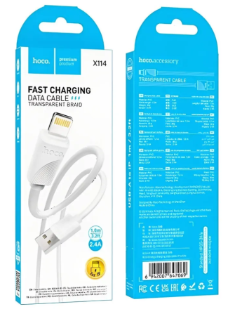 Usb Кабель-зарядка Lightning Hoco X114 2.4A 1м силиконовый белый