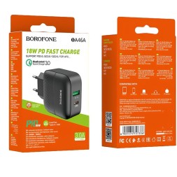 Сетевое зар. устр. Borofone BA46A 1USB/1C PD3.0/QC3.0 3A 18W черное