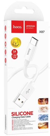  Usb Кабель-зарядка Type-C Hoco X87 3A 1м мягкий силиконовый белый