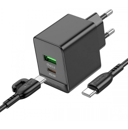  Сетевое зар. устр. Borofone BAS14A 1USB/1C с кабелем Type-C на Type PD/QC3.0 18W/20W чёрный